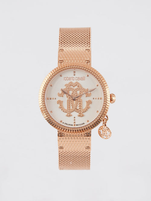 Roberto Cavalli by Franck Muller Rose Gold Mother of Pearl Logo Watch