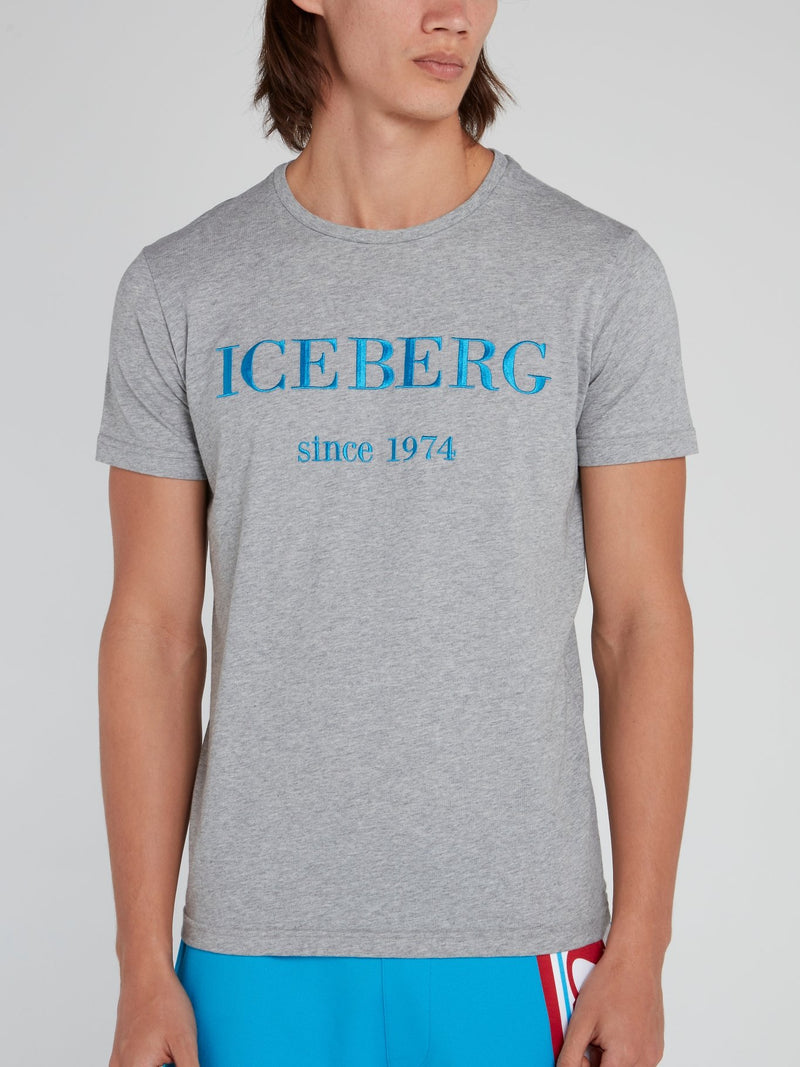 Серая хлопковая футболка с логотипом