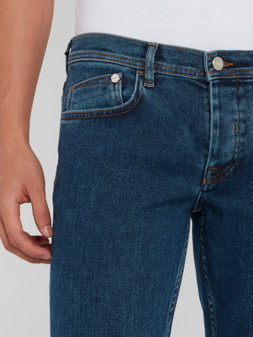 Темно-синие классические джинсы