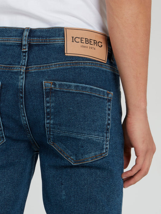 Темно-синие классические джинсы