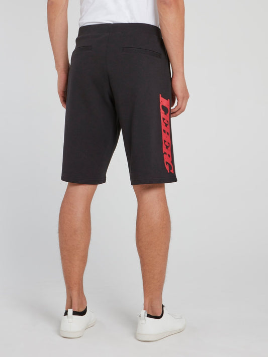 Черные шорты со шнурком и вышивкой "Розовая пантера"