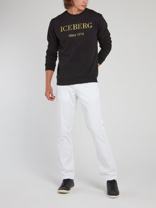 Черный классический хлопковый свитшот с логотипом