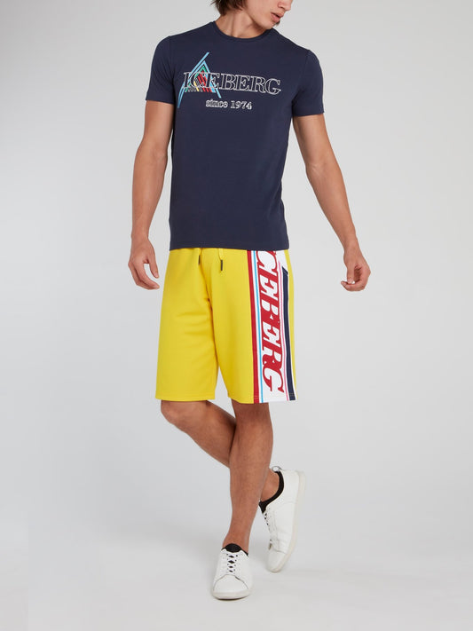 Темно-синяя футболка с круглым вырезом и логотипом