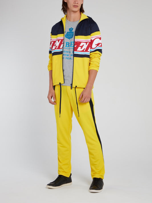 Серая хлопковая футболка с вышитым голубым логотипом