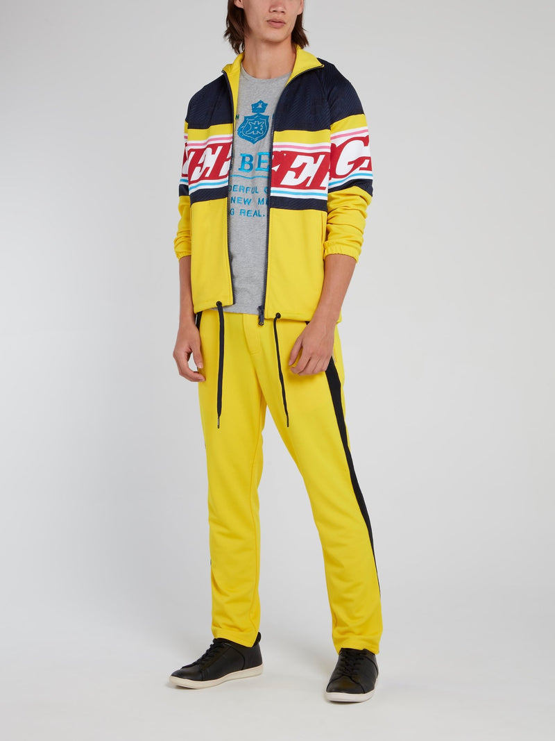 Серая хлопковая футболка с вышитым голубым логотипом