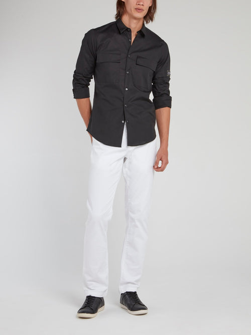 Черная рубашка с длинными рукавами и логотипом на спине