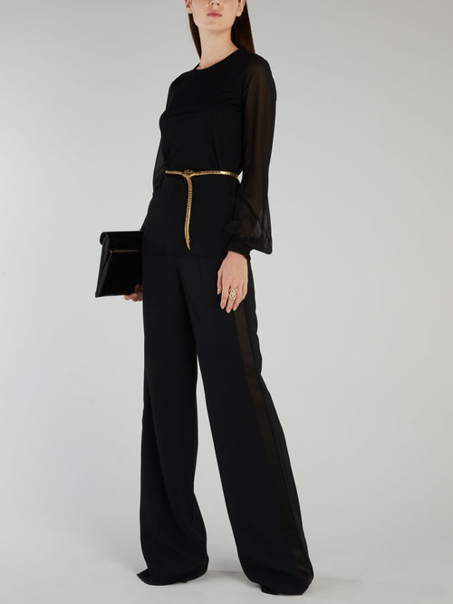 Черная блузка с прозрачными рукавами 