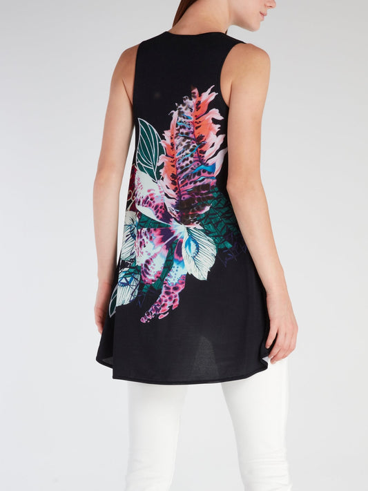 Черный асимметричный топ с цветочным принтом