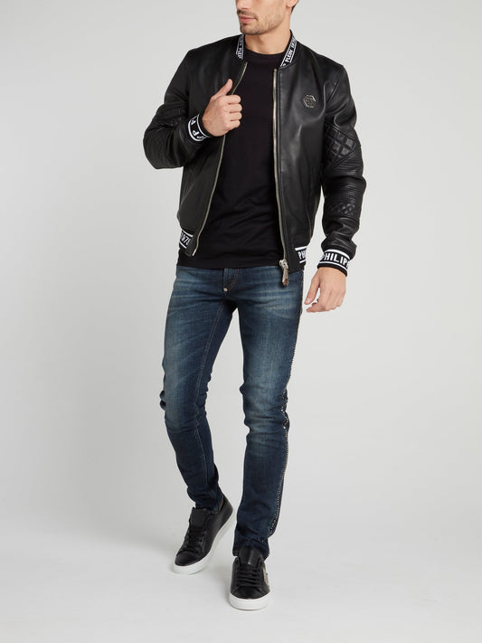 Темно-синие джинсы со стразами