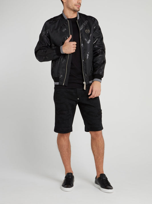 Черная куртка с монограммой и изображением черепа PP78