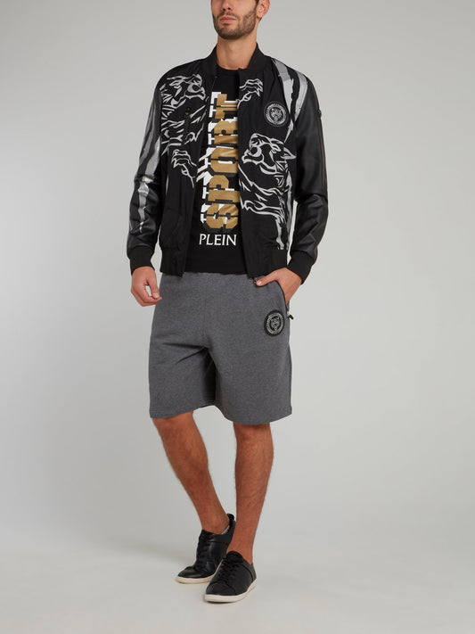 Черная куртка из нейлона и изображением тигра