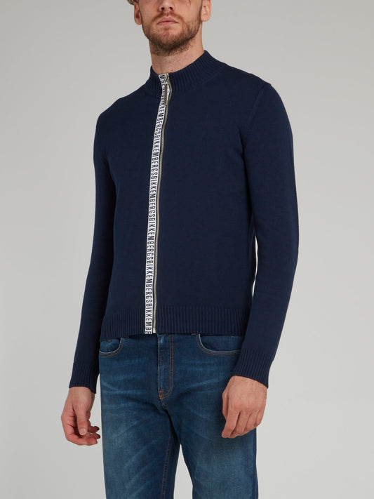 Темно-синяя трикотажная куртка с логотипом