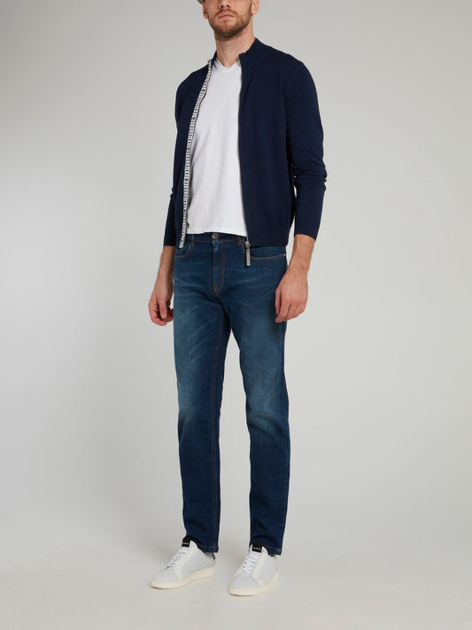 Темно-синяя трикотажная куртка с логотипом