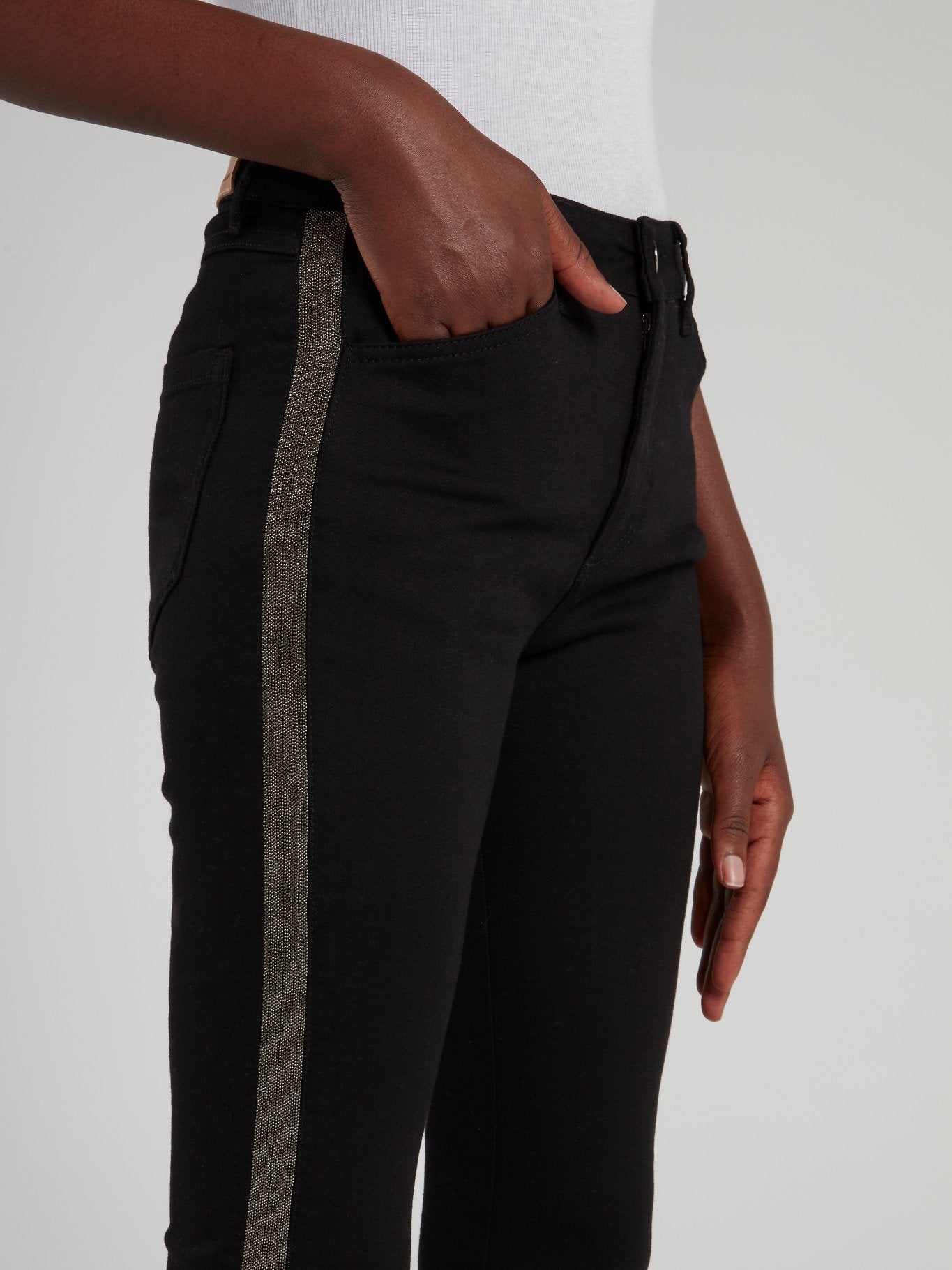 Джинсы скинни с блестящими лампасами