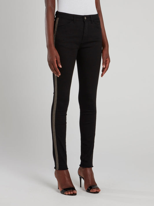 Джинсы скинни с блестящими лампасами