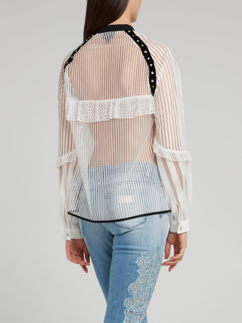 White Net Mesh Lace Up Shirt