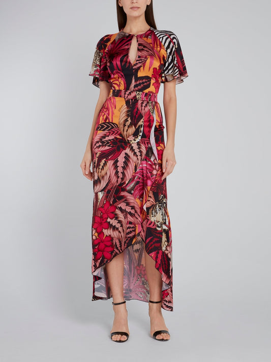 Red Cape Sleeve Keyhole Dress