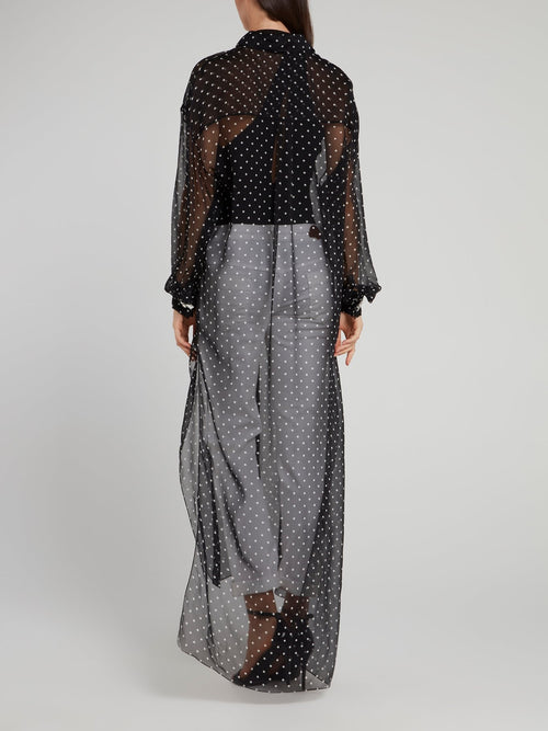 Black Sheer Overlay Polka Dot Maxi Dress