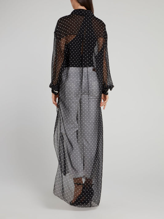 Black Sheer Overlay Polka Dot Maxi Dress