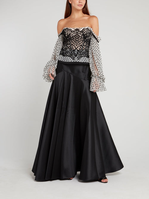 Черная расклешенная юбка-макси с завышенной талией