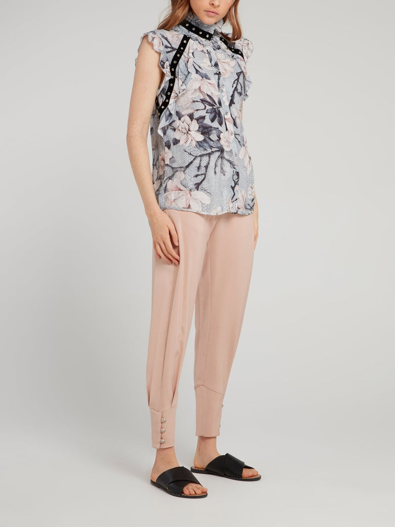 Бежевые зауженные брюки с манжетами