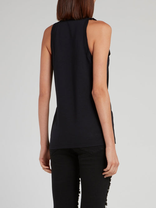 Черная майка с блестящим принтом