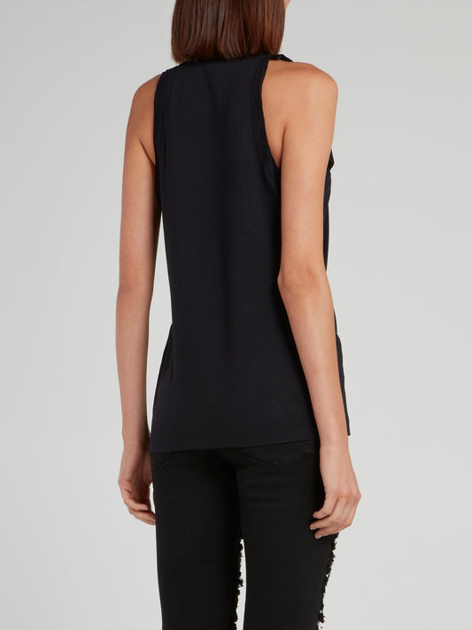 Черная майка с блестящим принтом