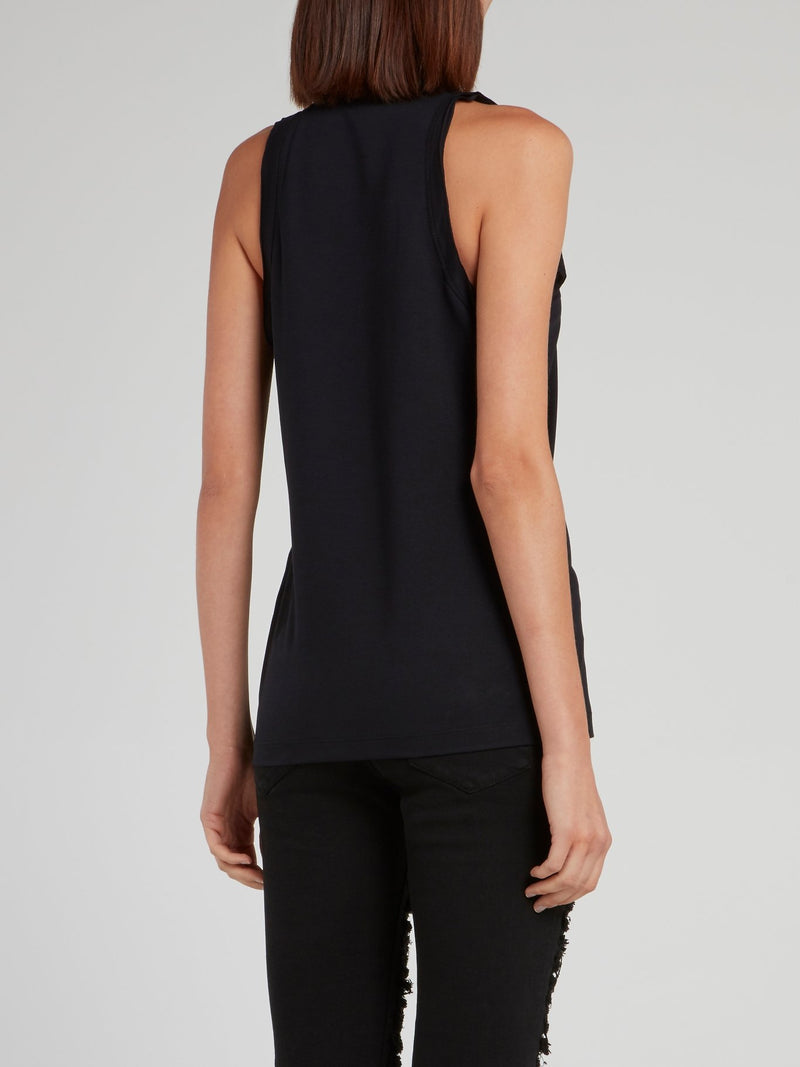 Черная майка с блестящим принтом