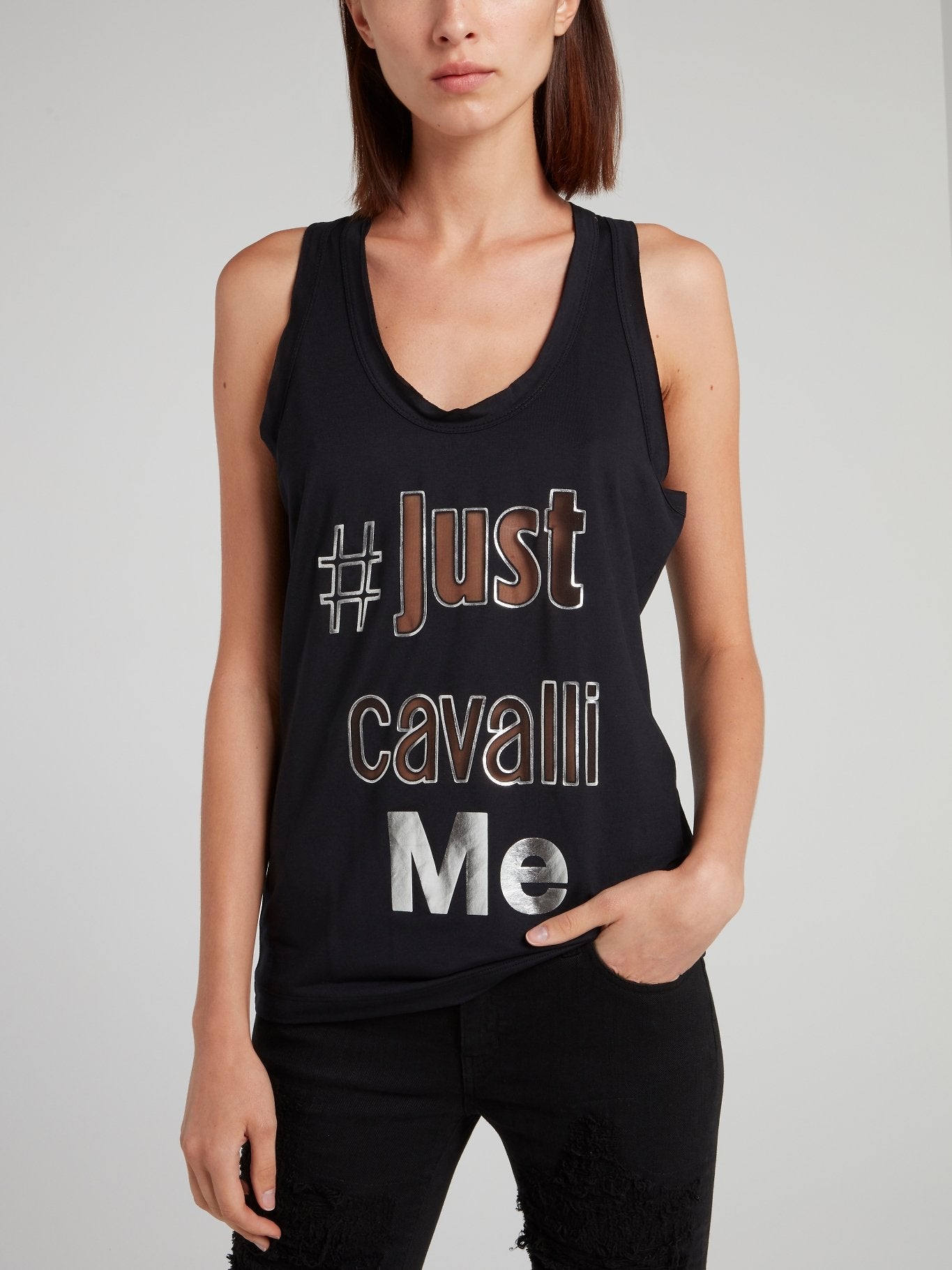 Черная майка с блестящим принтом