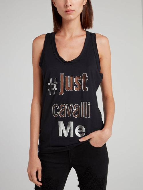 Черная майка с блестящим принтом