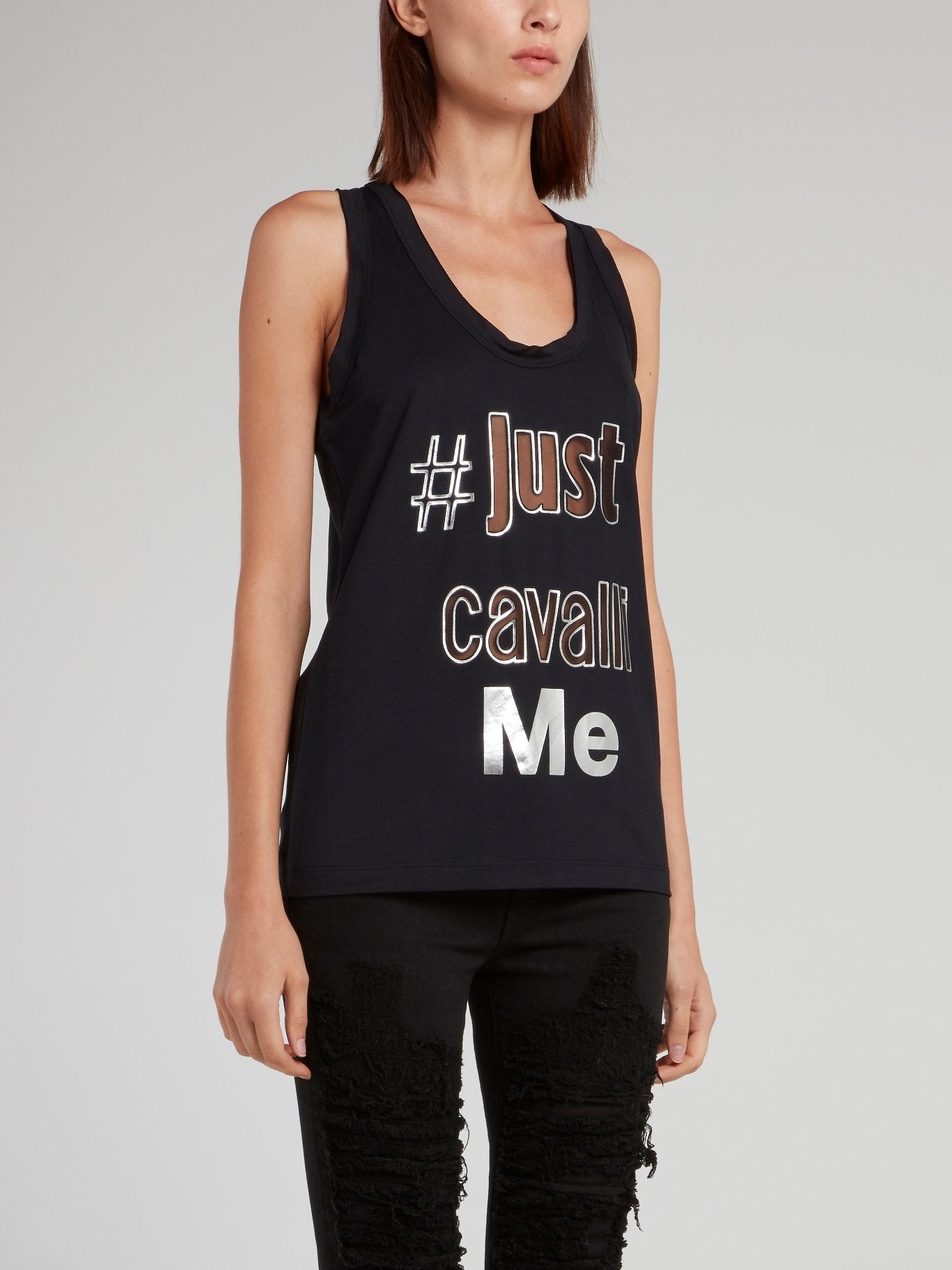 Черная майка с блестящим принтом