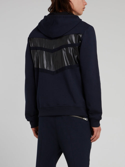 Темно-синяя спортивная куртка с кожаной вставкой