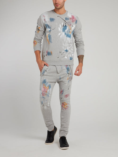 Серые спортивные брюки с принтом 