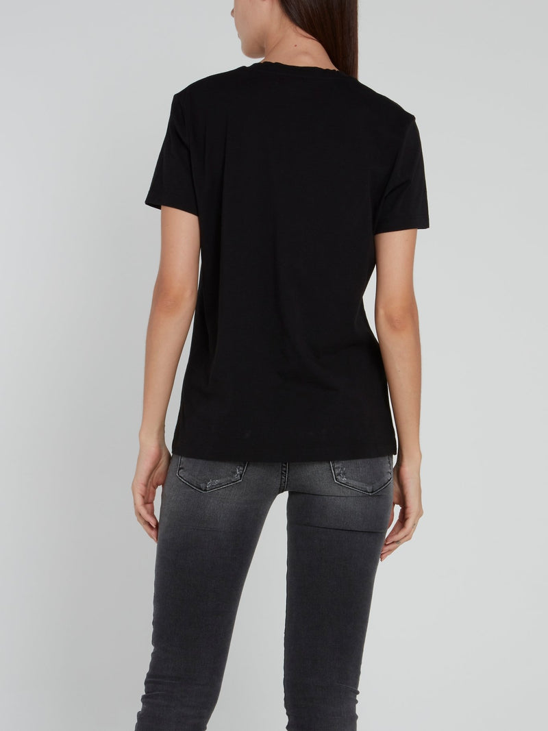 Черная футболка с принтом зебры и надписью