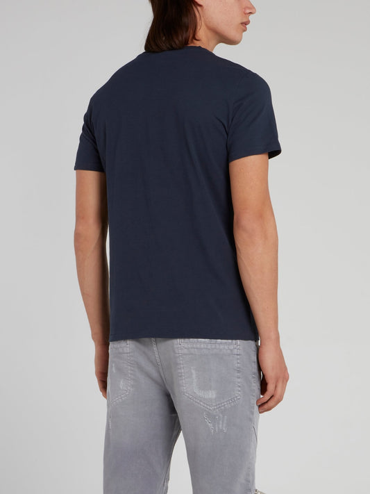 Темно-синяя хлопковая футболка с надписью