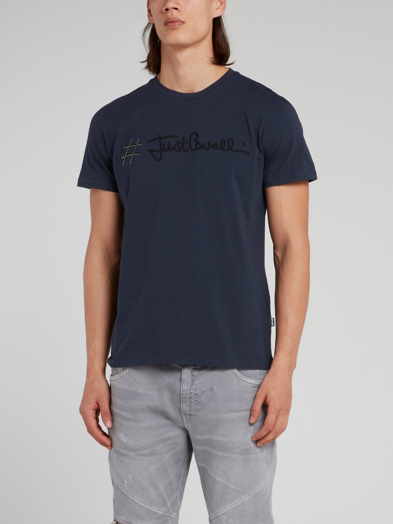 Темно-синяя хлопковая футболка с надписью