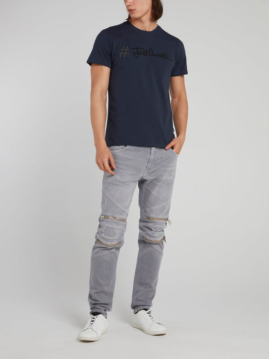 Темно-синяя хлопковая футболка с надписью