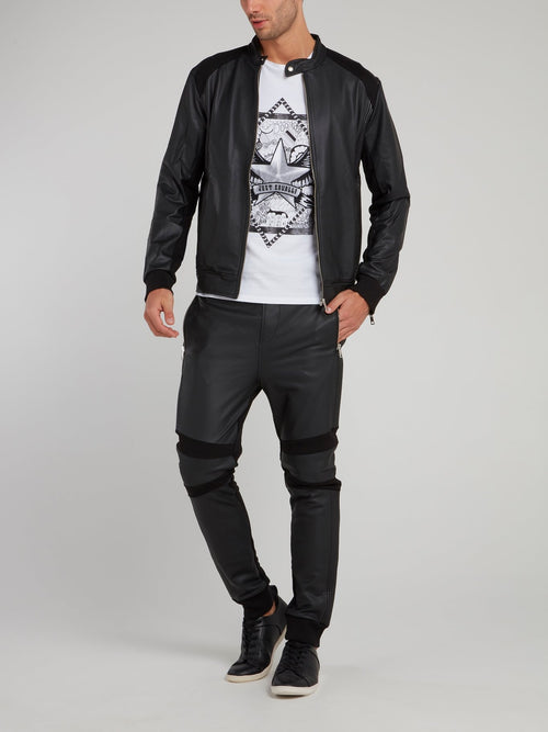 Черная спортивная куртка из кожи