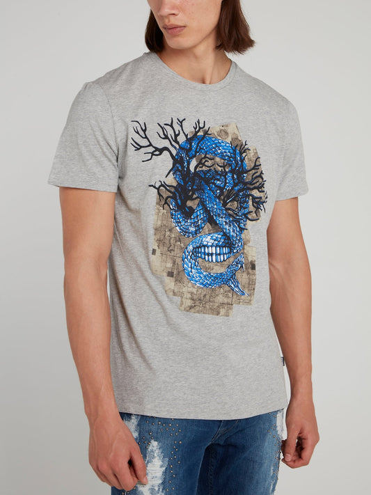 Серая футболка со змеиным принтом