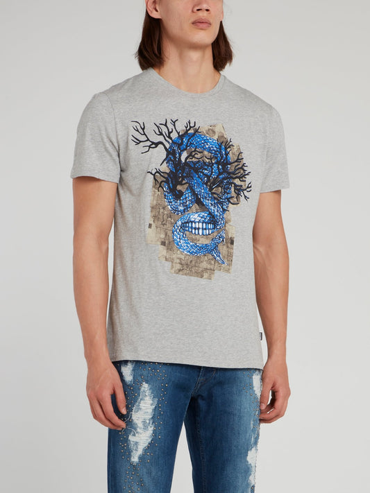 Серая футболка со змеиным принтом