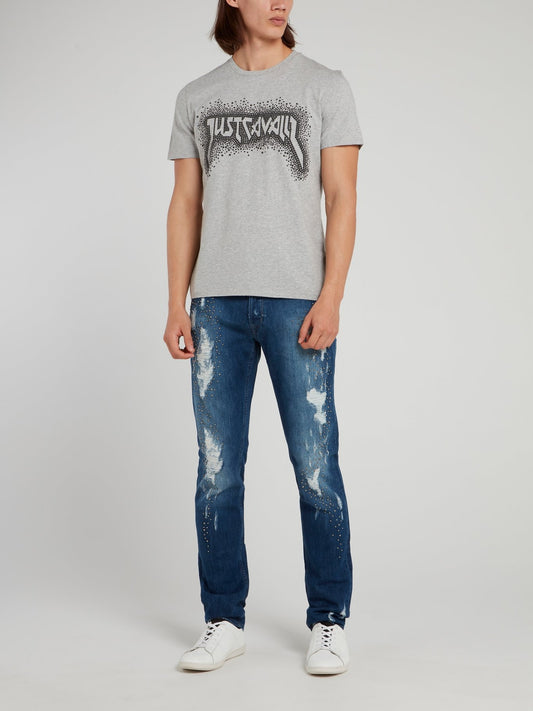 Серая футболка с логотипом из страз