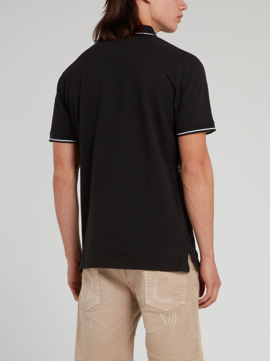 Черная рубашка поло с изображением дракона