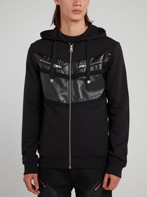 Черная спортивная куртка с кожаными вставками