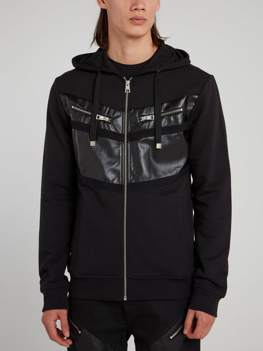 Черная спортивная куртка с кожаными вставками