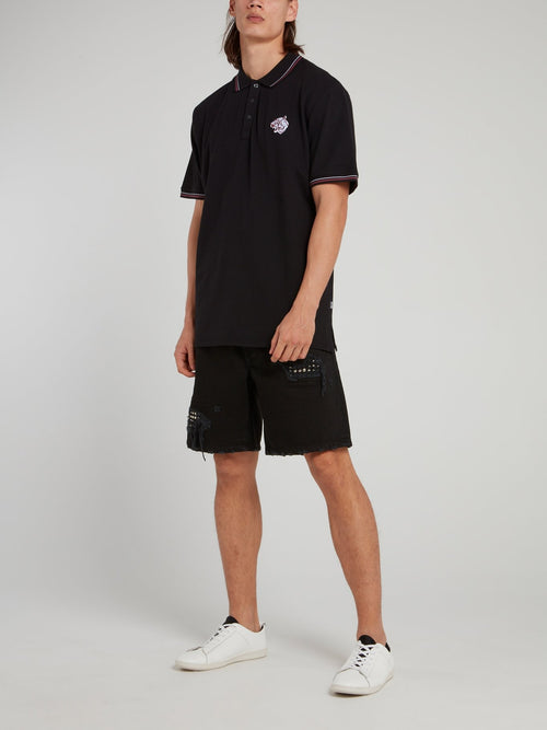 Черные шорты с рваной отделкой и стразами