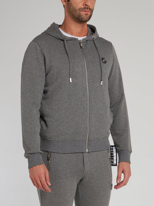 Серое худи с черепом из страз