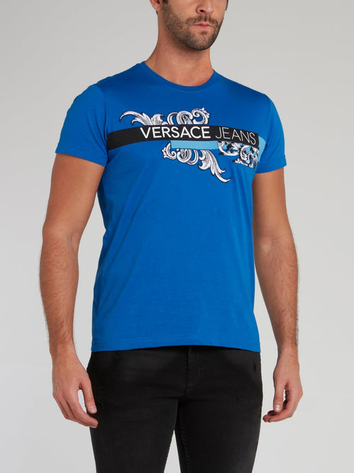 Синяя футболка из джерси с принтом Bernini