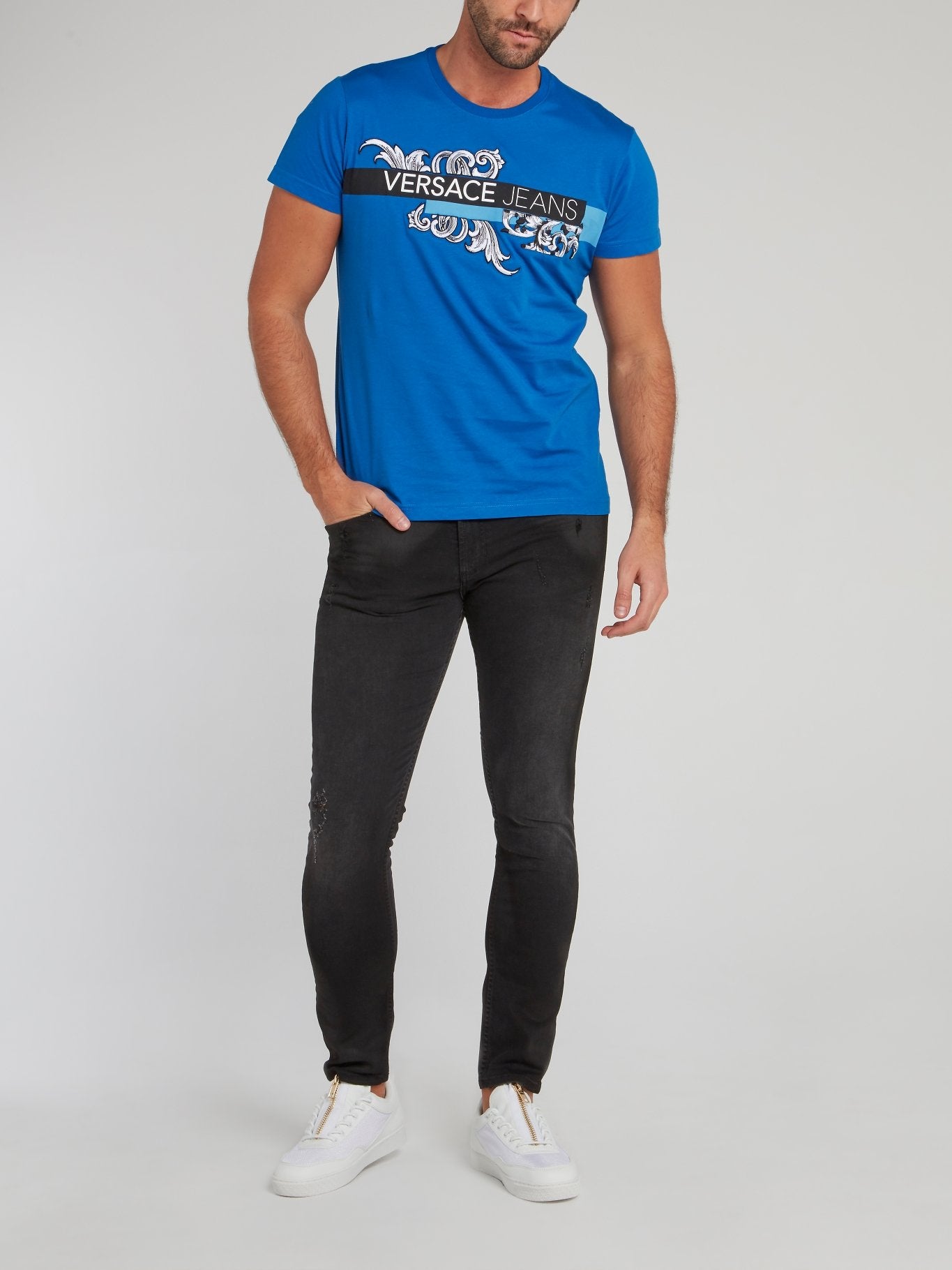 Синяя футболка из джерси с принтом Bernini