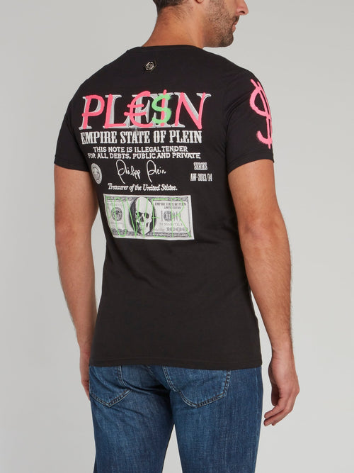 Черная футболка с принтом Dollar Skull