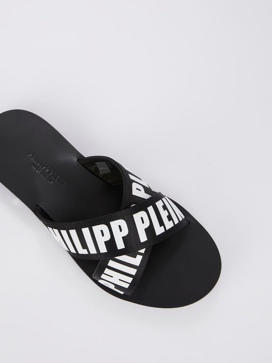 Шлепанцы с ремешками крест-накрест и логотипом